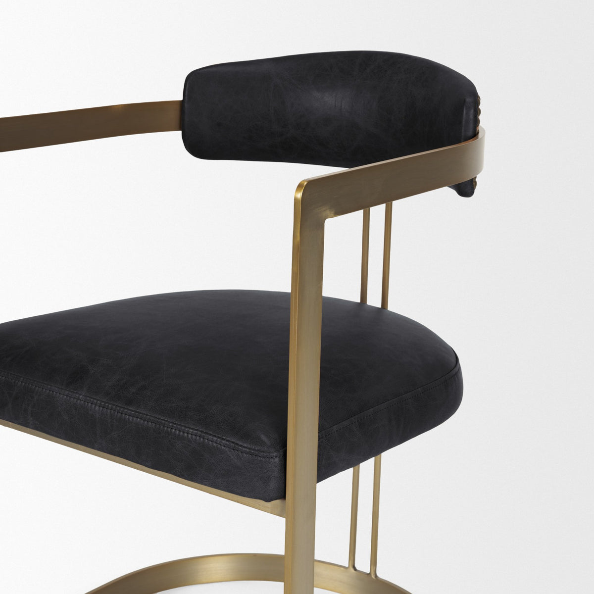 Mercana Hollyfield Curved Back Dining Side Chair | Black Leather w/ Gold Iron