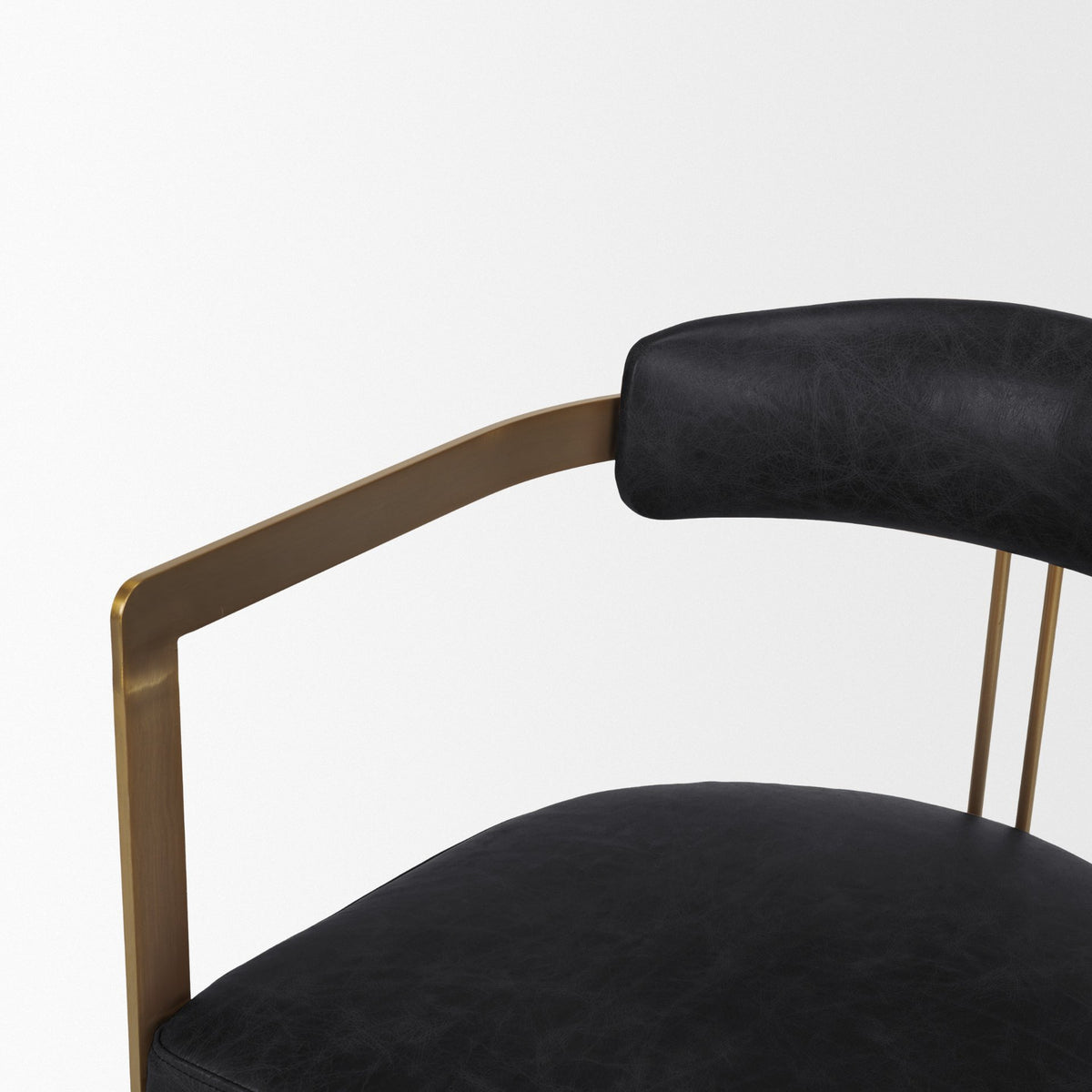 Mercana Hollyfield Curved Back Dining Side Chair | Black Leather w/ Gold Iron