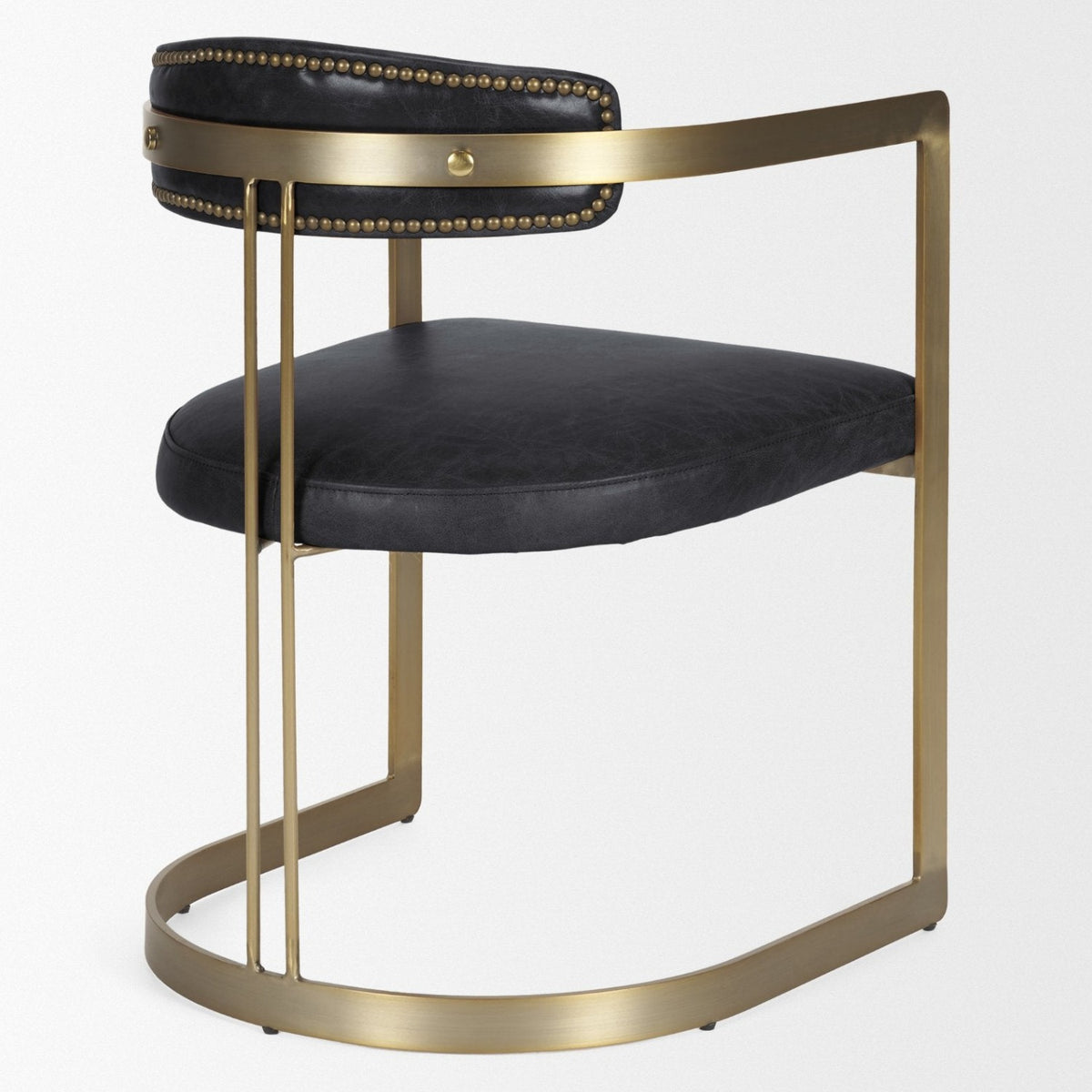 Mercana Hollyfield Curved Back Dining Side Chair | Black Leather w/ Gold Iron