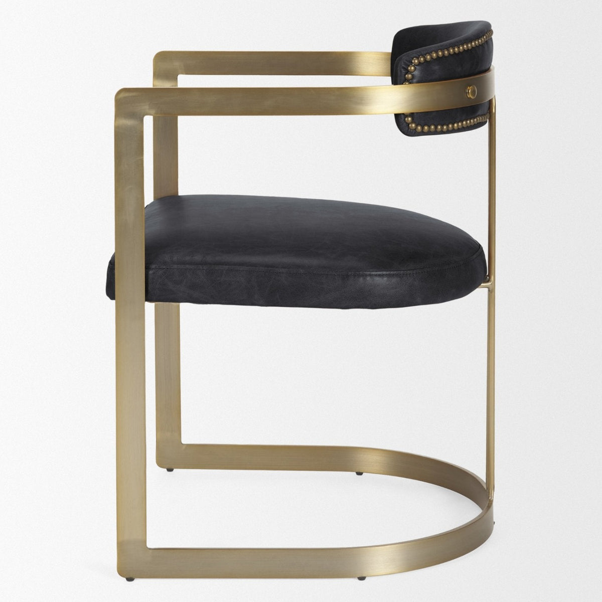 Mercana Hollyfield Curved Back Dining Side Chair | Black Leather w/ Gold Iron