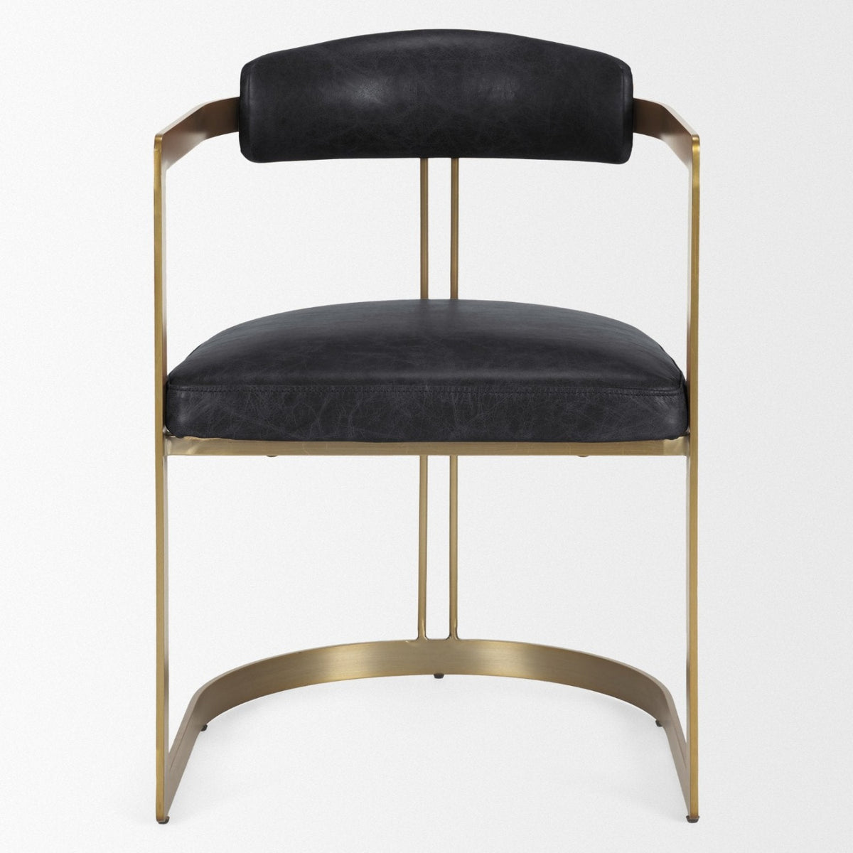Mercana Hollyfield Curved Back Dining Side Chair | Black Leather w/ Gold Iron
