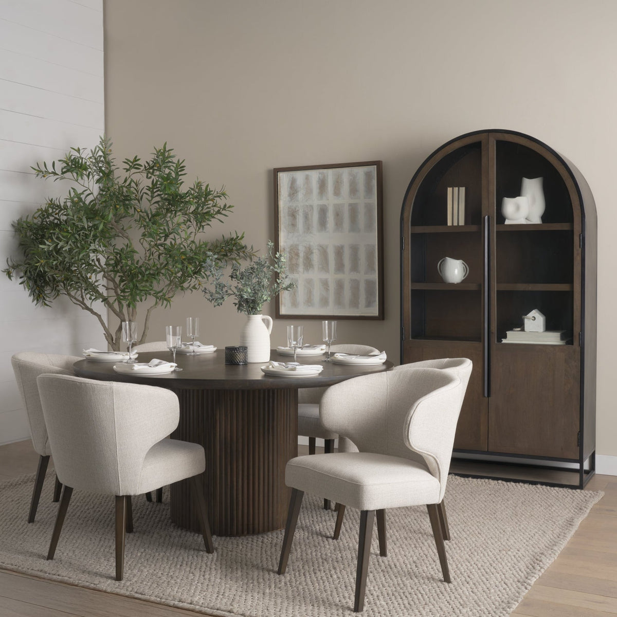 Mercana Terra Fluted Dining Table, 6 Niles Chairs and Sloan Cabinet, primary product view
