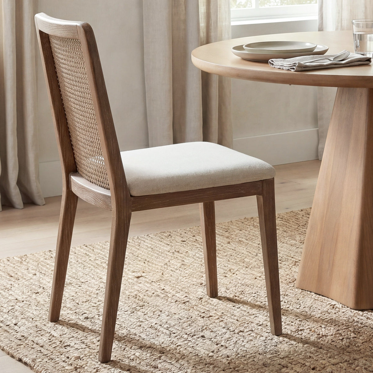 Mercana Clara Cream w/Brown Wood Cane Back Dining Side Chair Set of 2 in Light Brown, primary product view