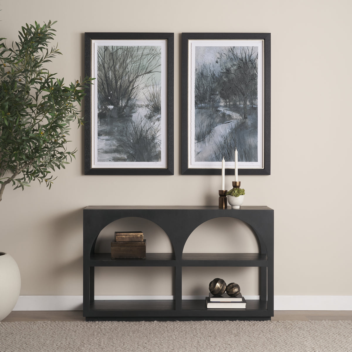 Mercana Bela 54" Matte Black Wood Arched Console Table