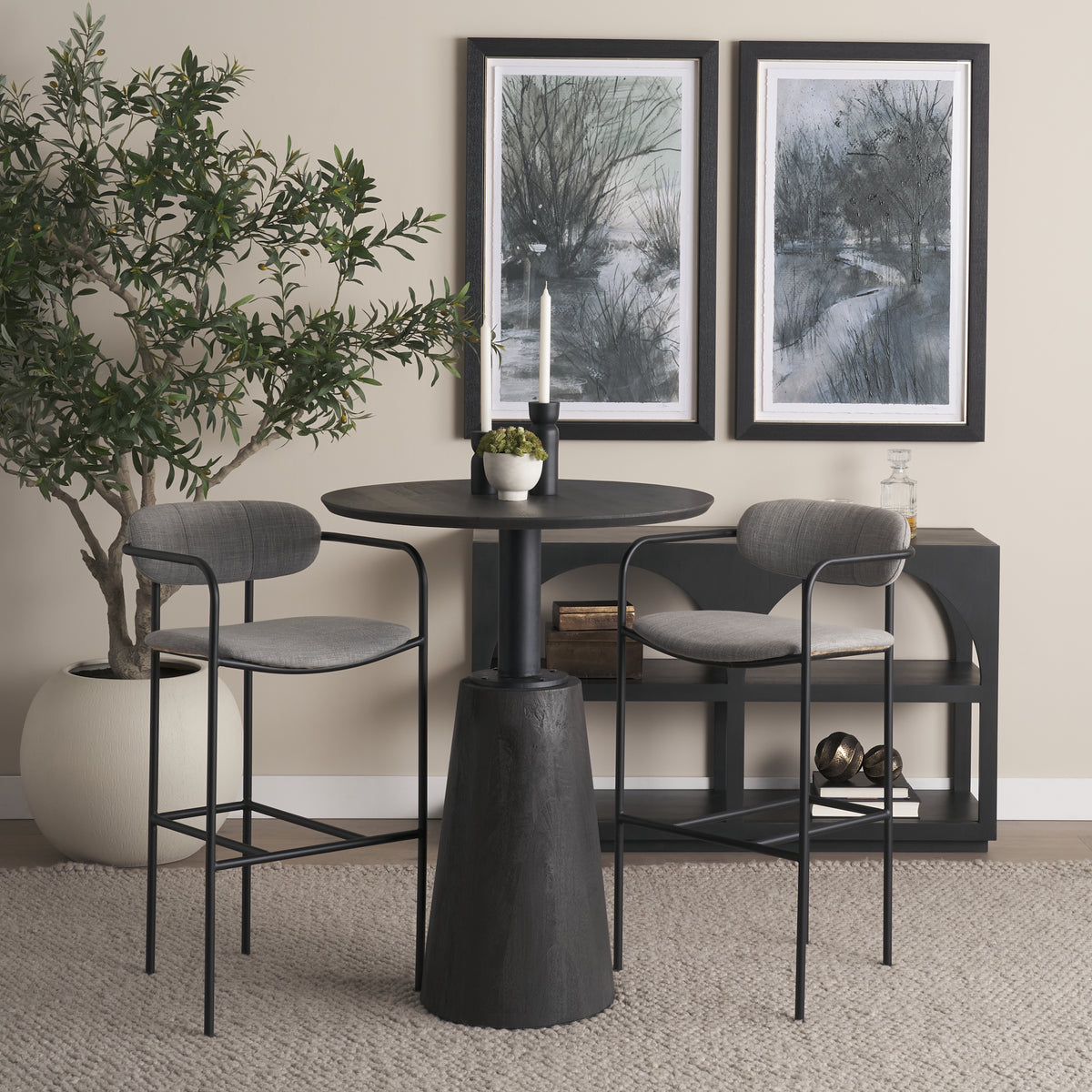 Mercana Parker Gray Fabric Seat Black Metal Bar Stool