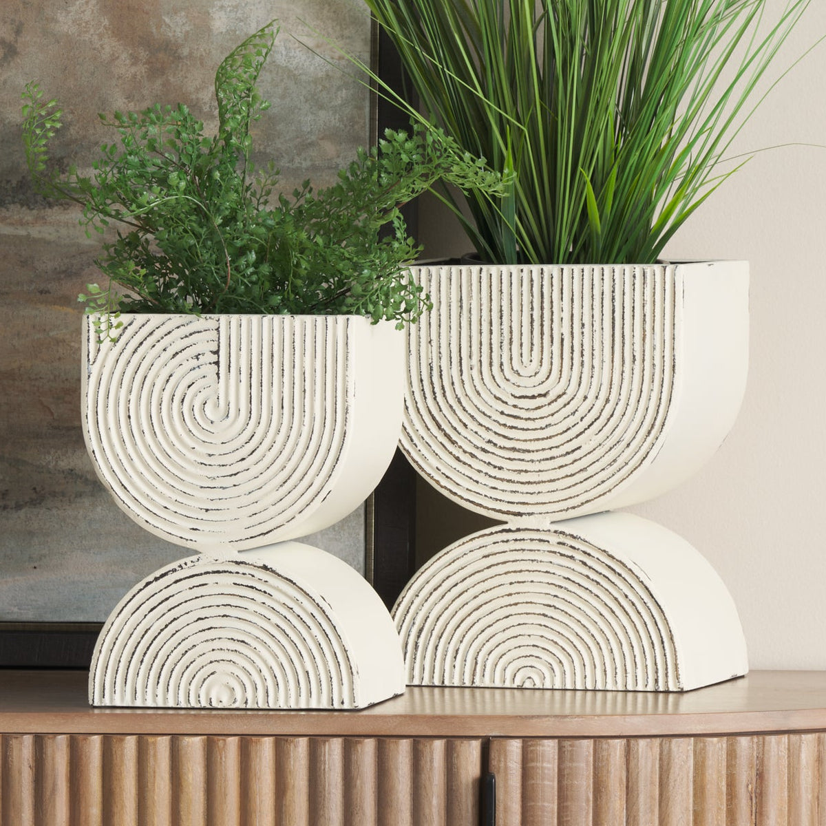 Mercana Medina Off White w/Gold Antiquing Tall Metal Planter Set, primary product view