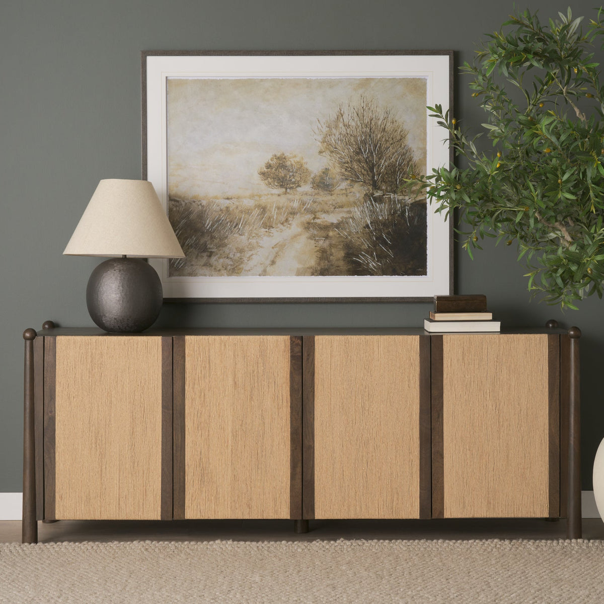 Mercana Bondi Dark Brown Wood w/Paper Rope 4 Door Closed Sideboard, primary product view
