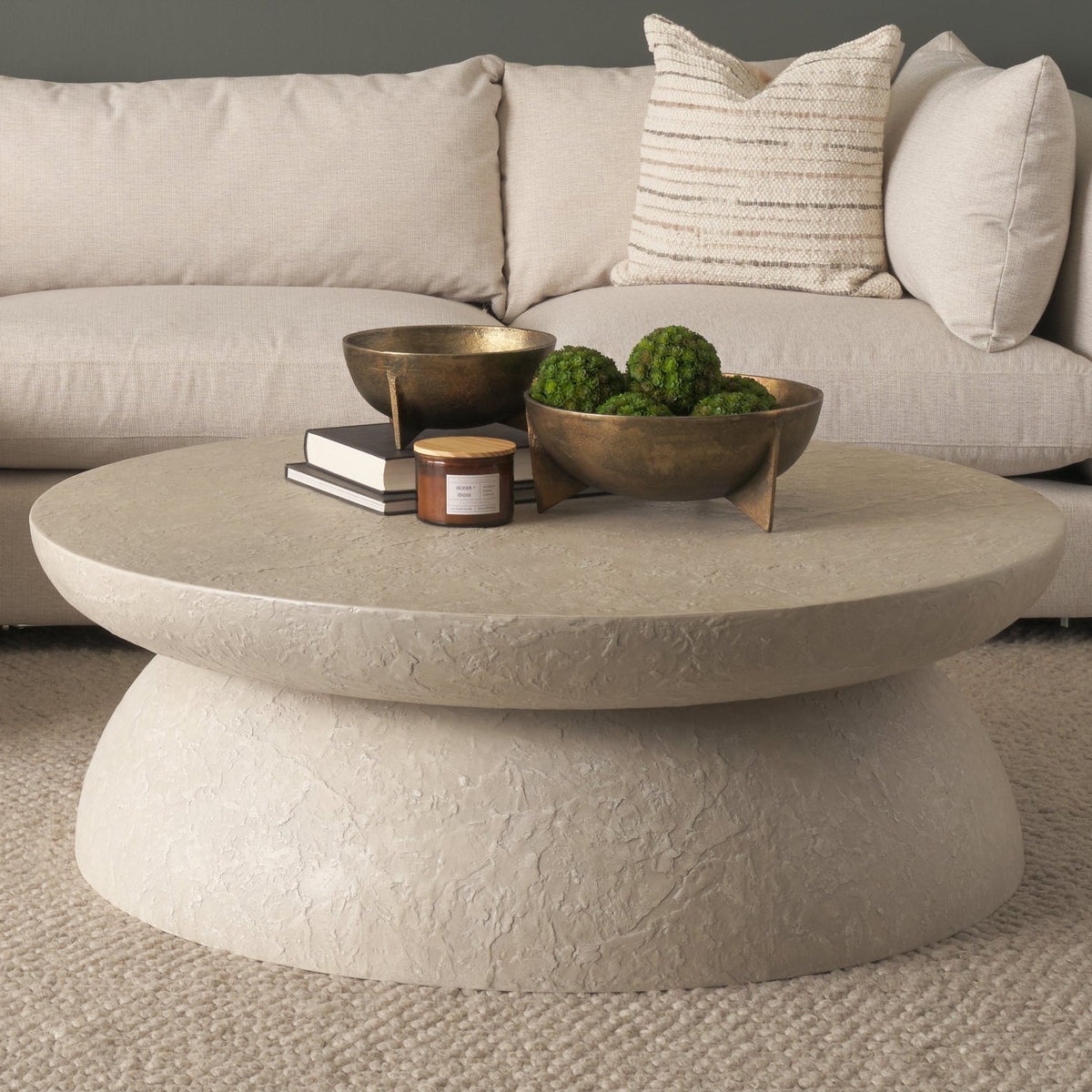 Mercana Mesa Round Stone Coffee Table in Gray, primary product view