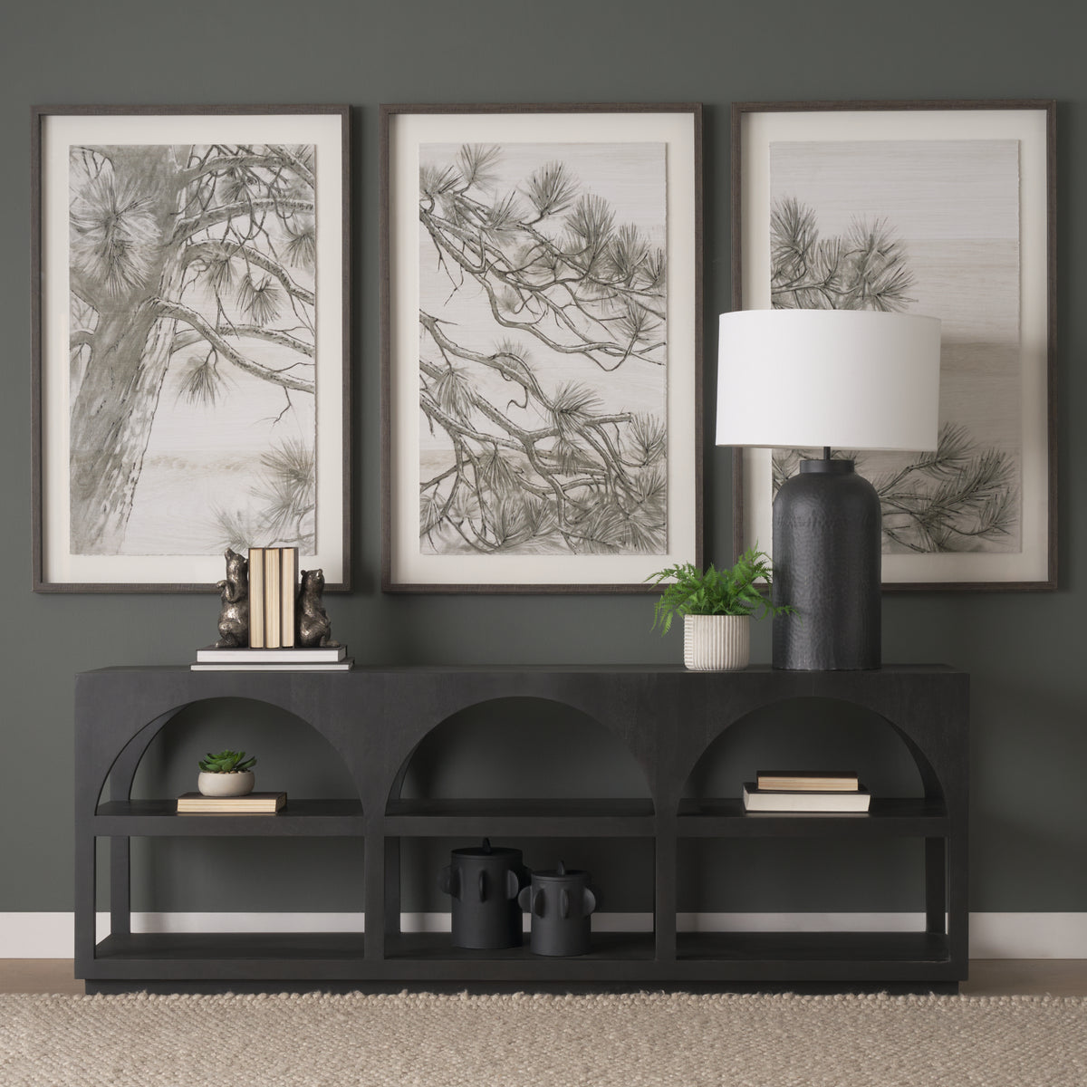 Mercana Bela 80" Matte Black Wood Arched Console Table
