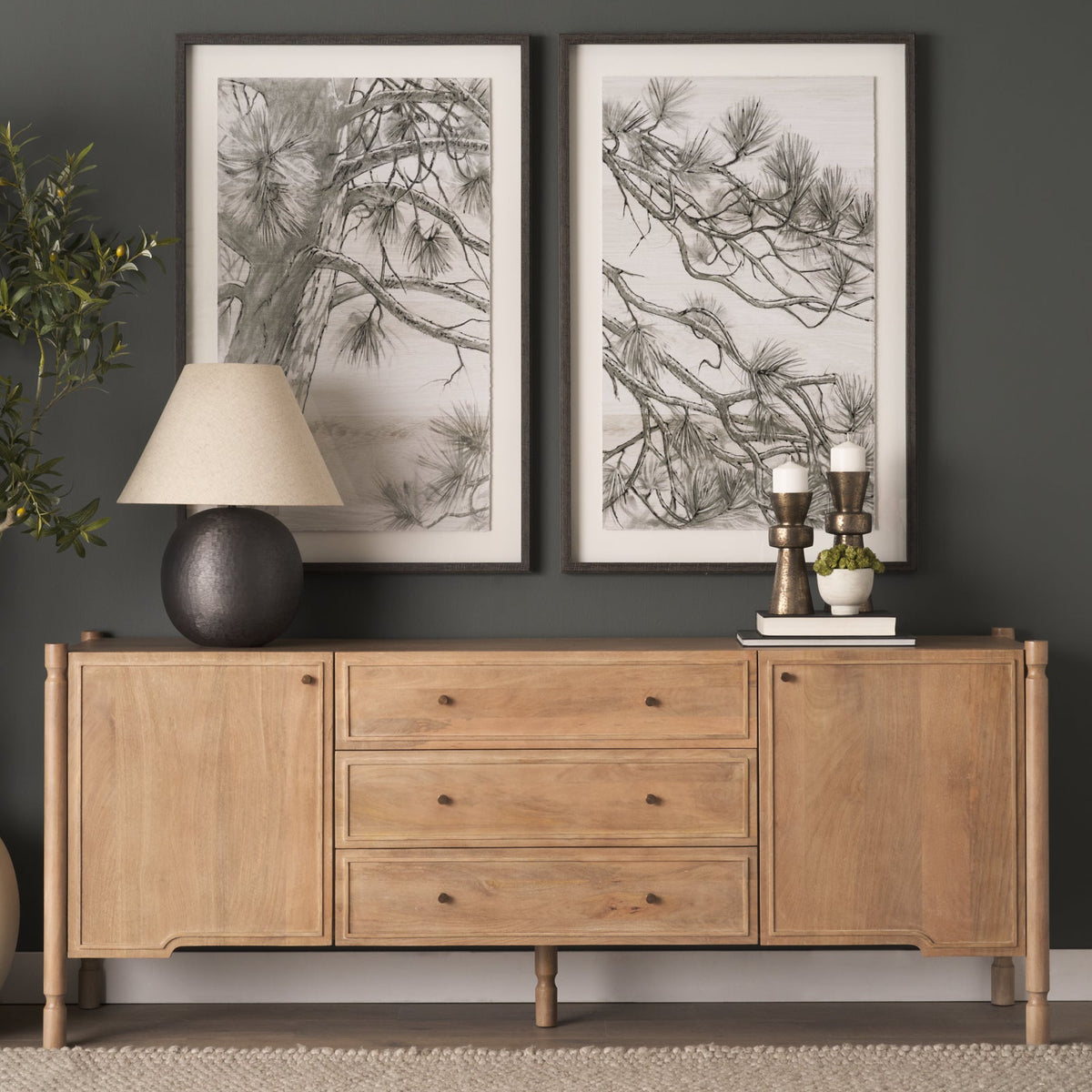 Mercana Phil Light Brown Wood 2 Door/3 Drawer Closed Sideboard, primary product view
