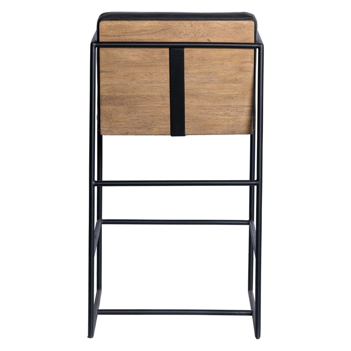 Mercana Stamford 36" Total Height Black Leather Seat w/ Wood Back Metal Counter Stool