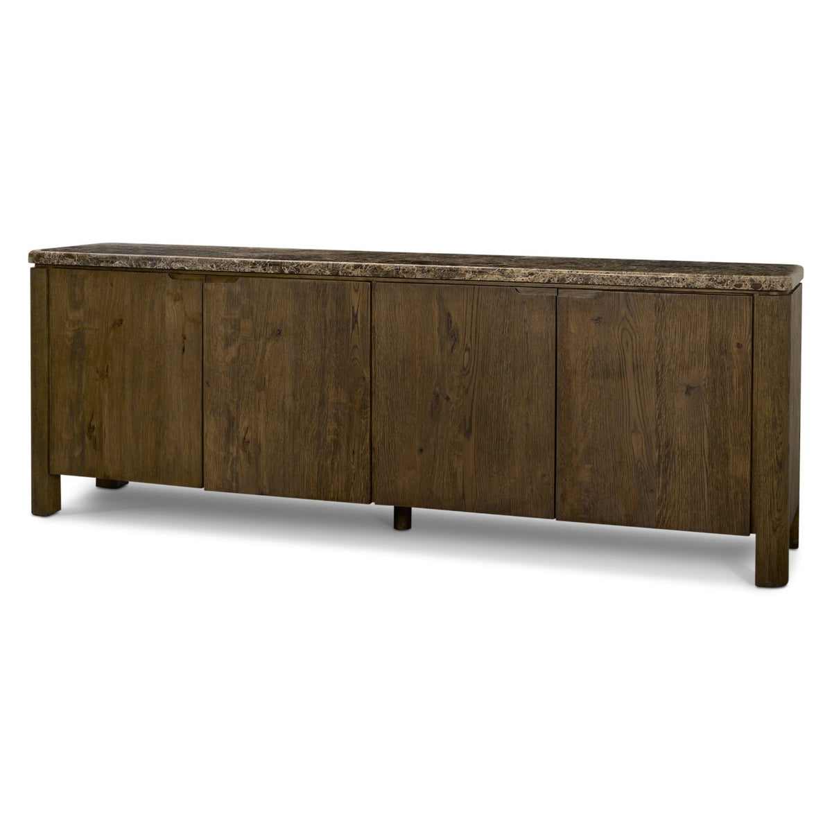 Mercana Kendrix Dark Brown Oak Wood Cappuccino Marble 4 Door Closed Sideboard in Solid Wood, primary product view