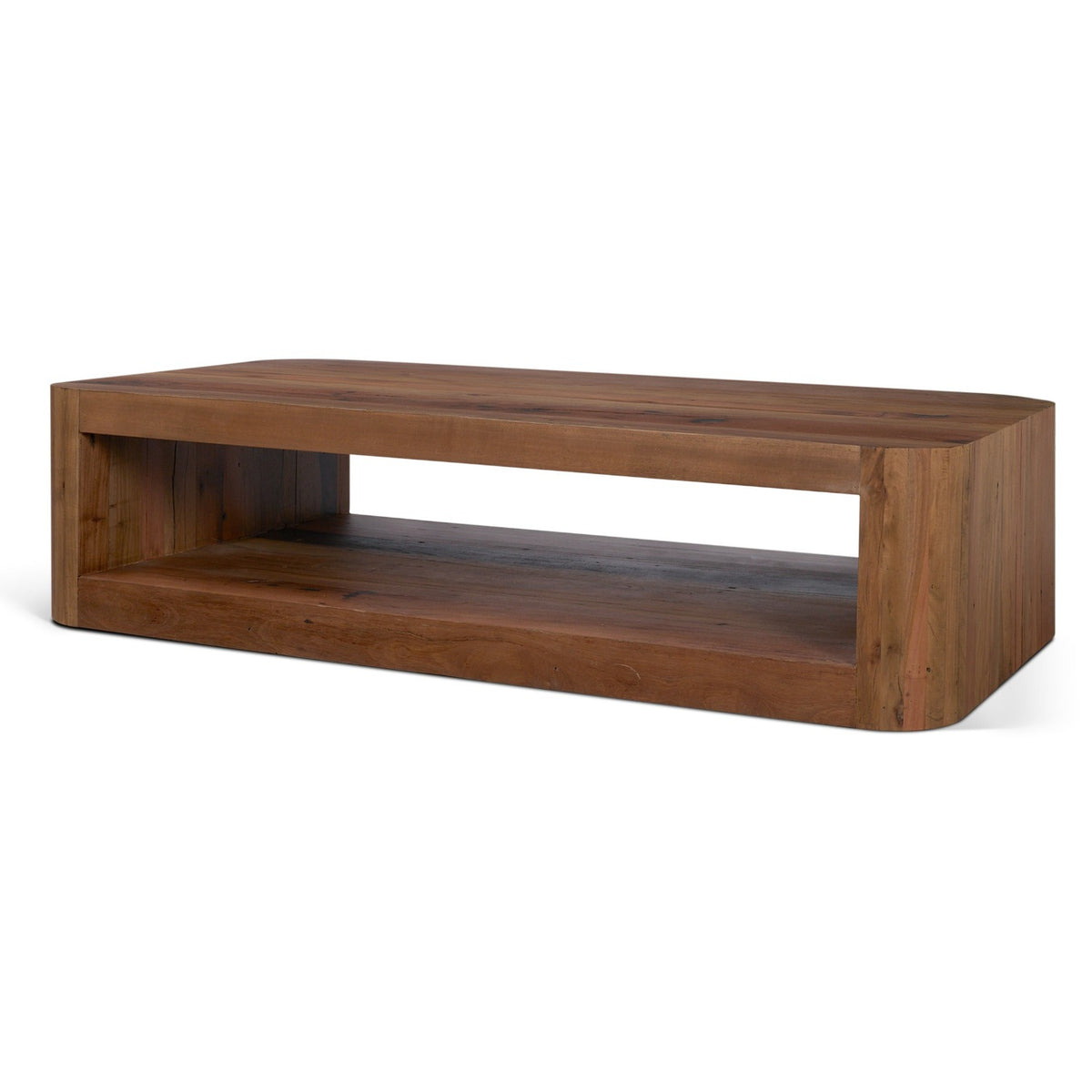 Mercana Dunmore Solid Wood Rectangular Open Shelf Coffee Table in Brown, primary product view
