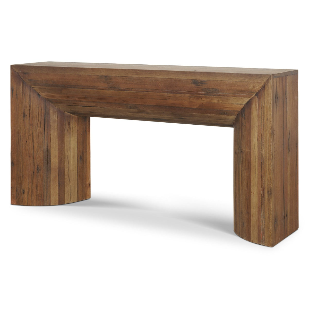 Mercana Vance Mid-Dark Brown Reclaimed Wood Rounded Console Table, primary product view