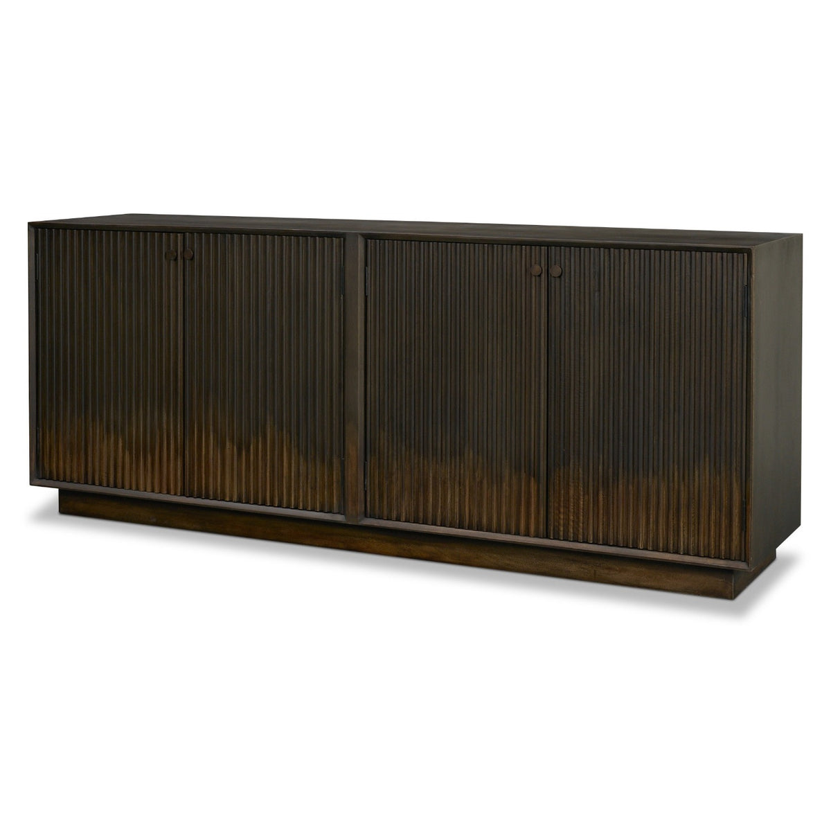 Mercana Cinder Distressed Dark Brown Wood Reeded 4-Door Closed Sideboard