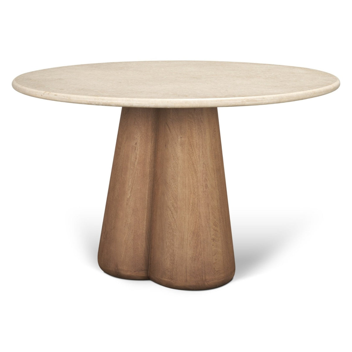Mercana Marilyn Botticino Marble & Light Brown Wood Round Pedestal Dining Table, primary product view
