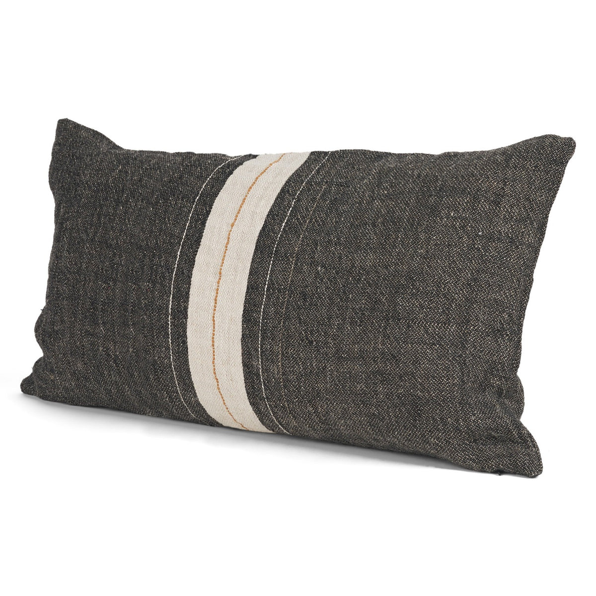 Mercana Cooper Lumbar Black w/Cream Stripe Decorative Pillow Cover in Gray, primary product view