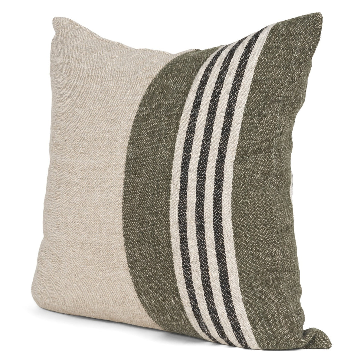 Mercana Hunter Square Oatmeal w/Green Stripe Decorative Pillow Cover in Beige, primary product view