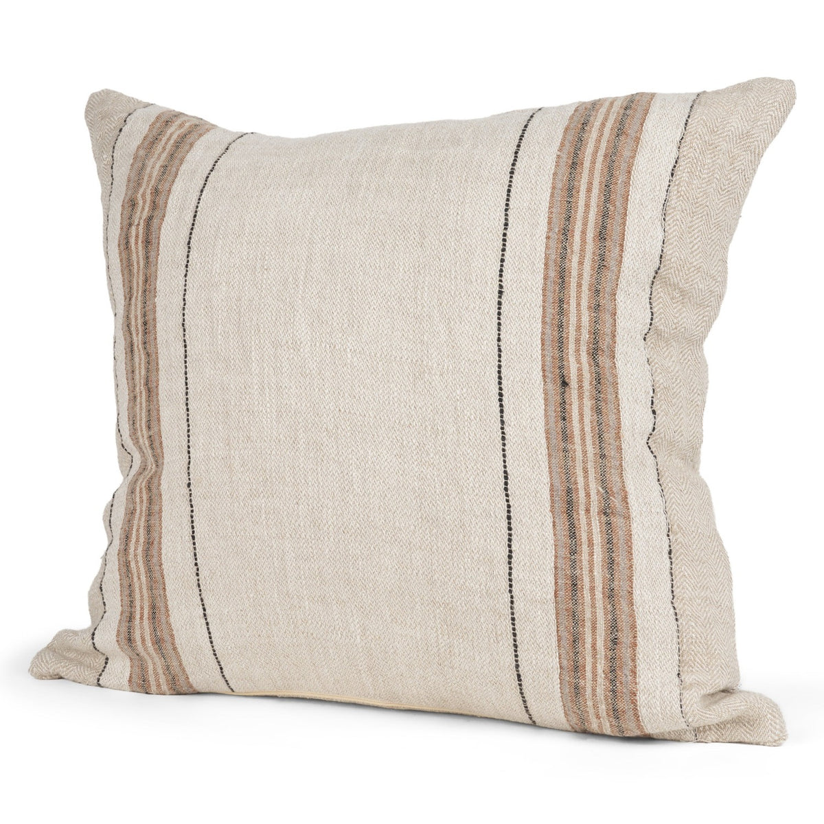 Mercana Maeve Square Natural Linen w/Orange Stripes Decorative Pillow Cover in Beige, primary product view