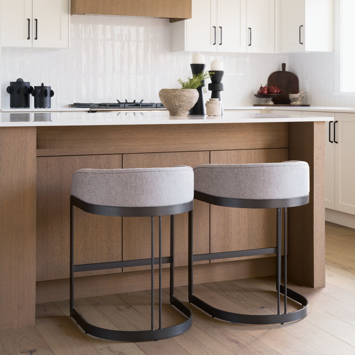 Mercana Hollyfield II Gray Fabric Seat W/ Gray Metal Base Counter Stool