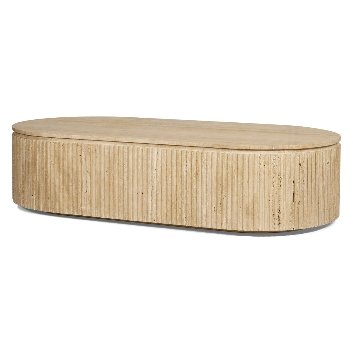 Mercana Elara Ribbed Oblong Travertine Coffee Table in Beige, primary product view