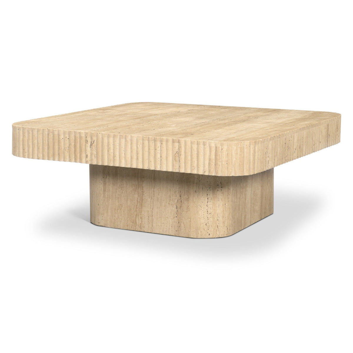 Mercana Tavora Ribbed Square Travertine Coffee Table in Beige, primary product view