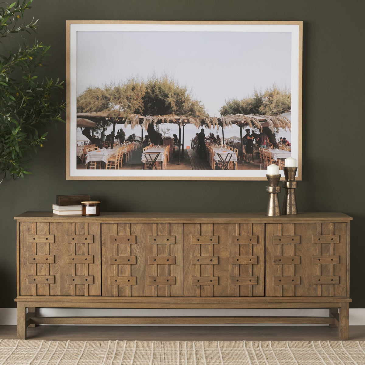 Mercana Truss Cool Brown Wood 4 Door Closed Sideboard, primary product view