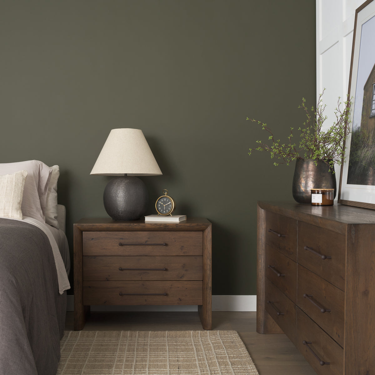 Mercana Belford 3-Drawer Dark Brown Oak Wood Closed Nightstand