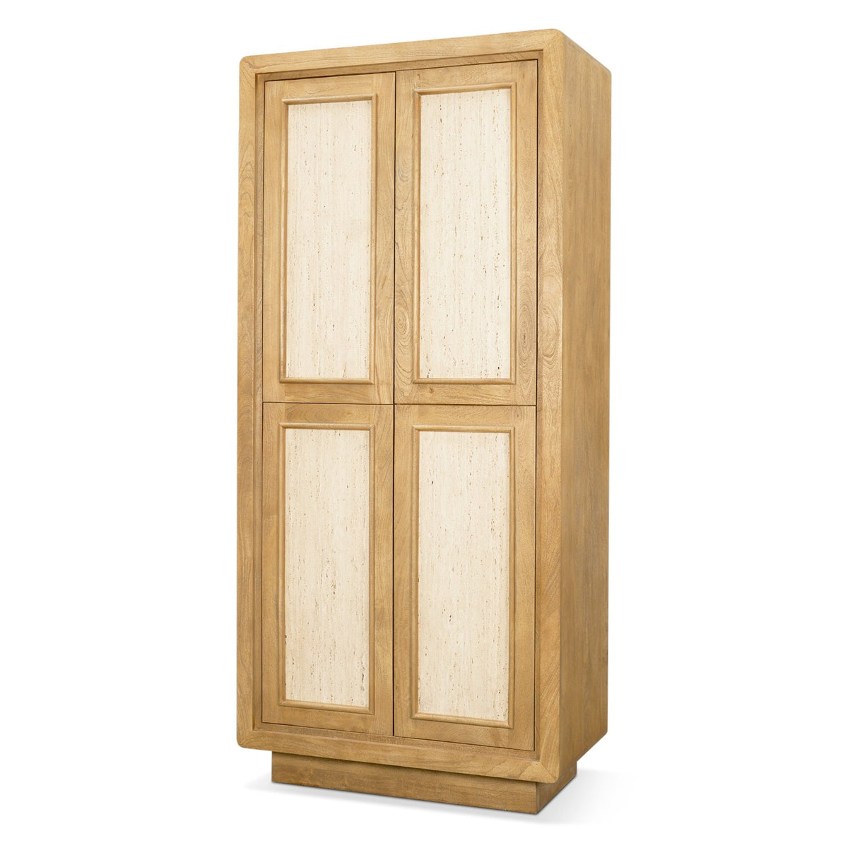 Mercana Valterra Light Brown Wood w/Travertine 4 Door Tall Cabinet, primary product view
