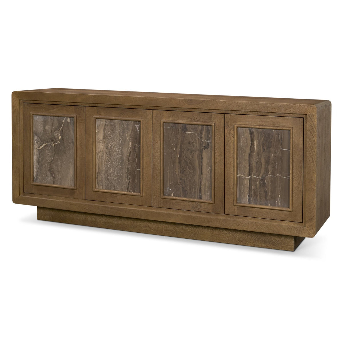 Mercana Valterra Dark Brown Wood w/Cappuccino Marble 4 Door Sideboard, primary product view