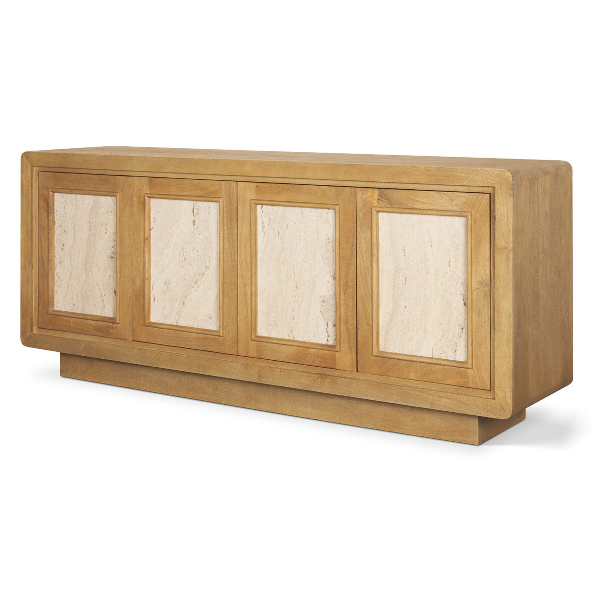 Mercana Valterra Light Brown Wood w/Travertine 4 Door Sideboard, primary product view