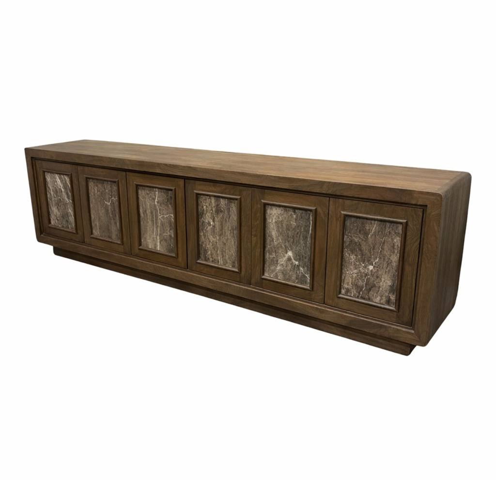 Mercana Valterra Dark Brown Wood w/Cappuccino Marble 6 Door Media Console, primary product view
