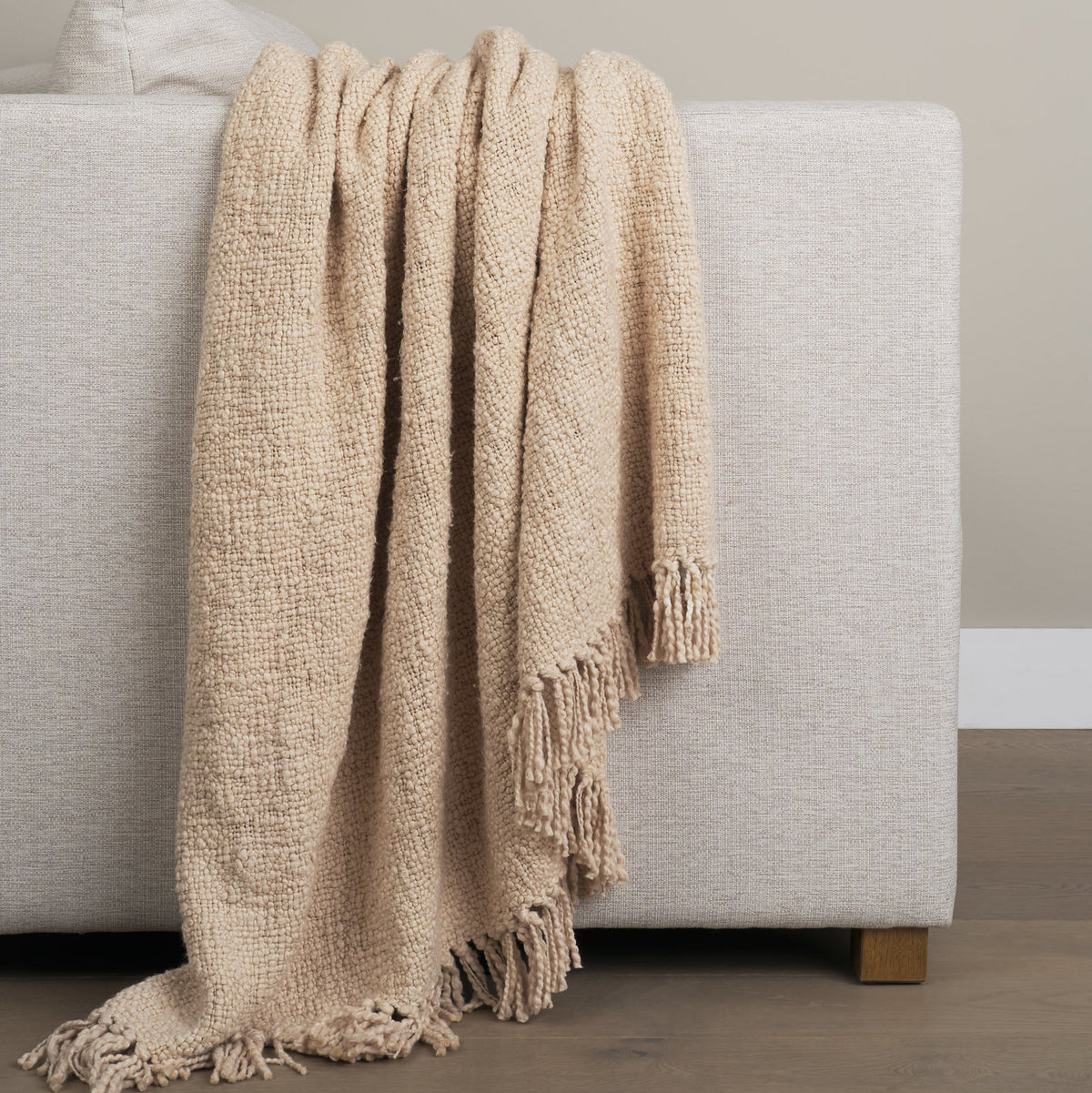Mercana Kambal Light Beige Woven Cotton Throw Blanket in Cream, primary product view