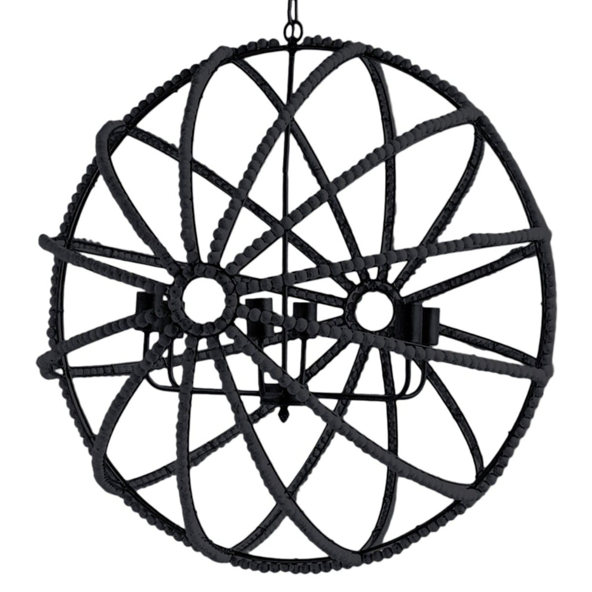 Mercana Ava II Black Metal and Wooden Bead Chandelier, primary product view