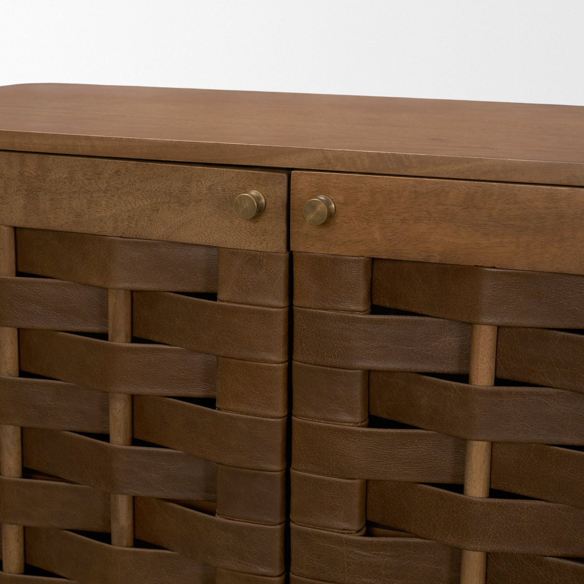 Mercana Wexlan Solid Wood w/ Leather Weave 4 Door Closed Sideboard