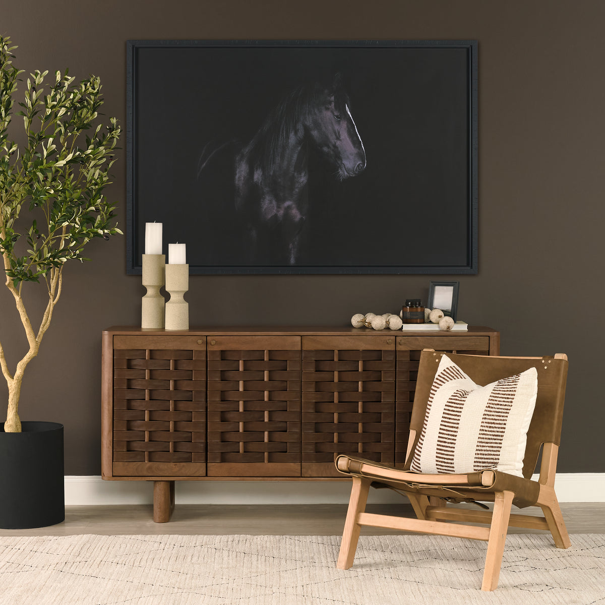 Mercana Wexlan Solid Wood w/ Leather Weave 4 Door Closed Sideboard
