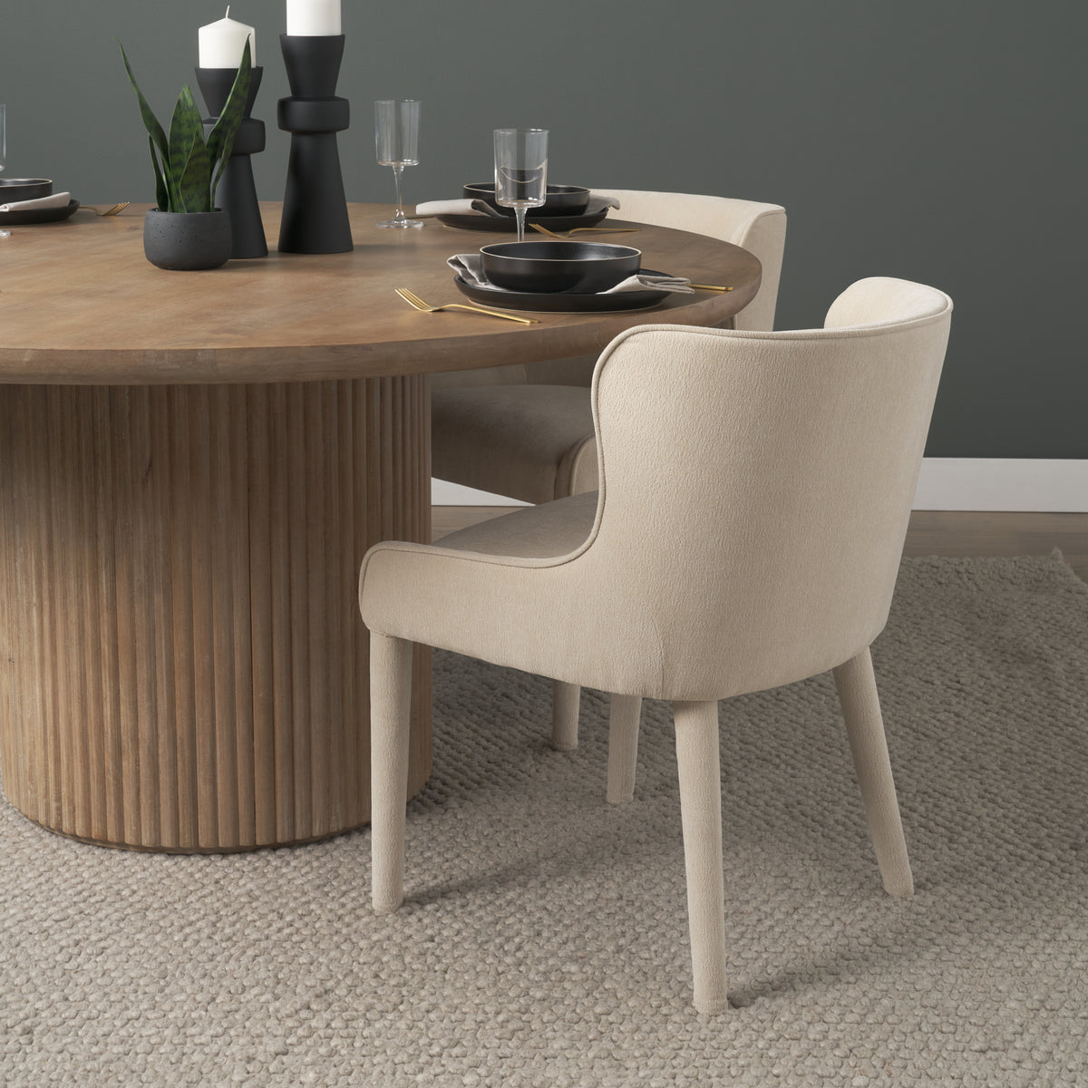 Mercana Nolan Wingback Dining Side Chair | Cream Chenille w/ Tapered Wood