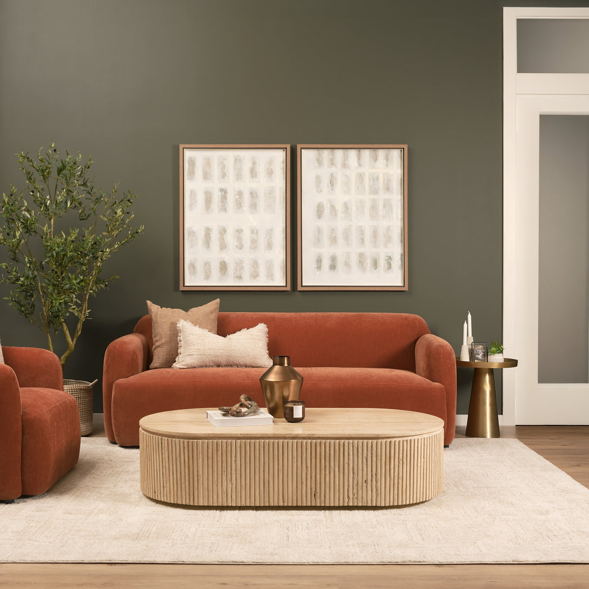 Mercana Elara Ribbed Oblong Travertine Coffee Table
