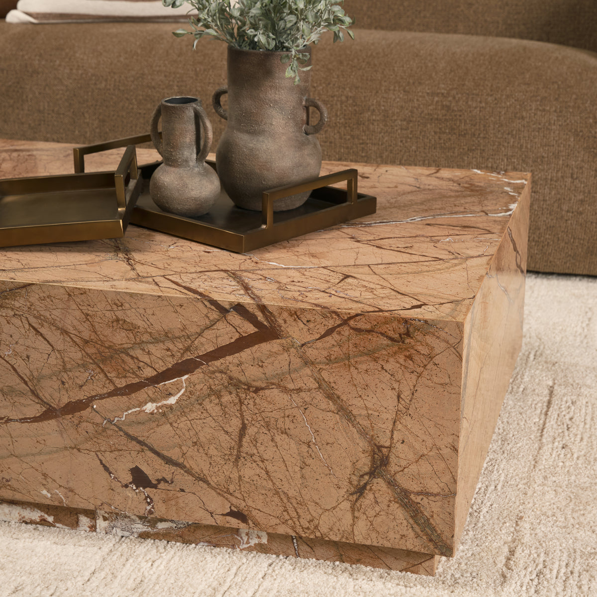 Mercana Matteo Solid Rainforest Rust Marble Rectangular Coffee Table