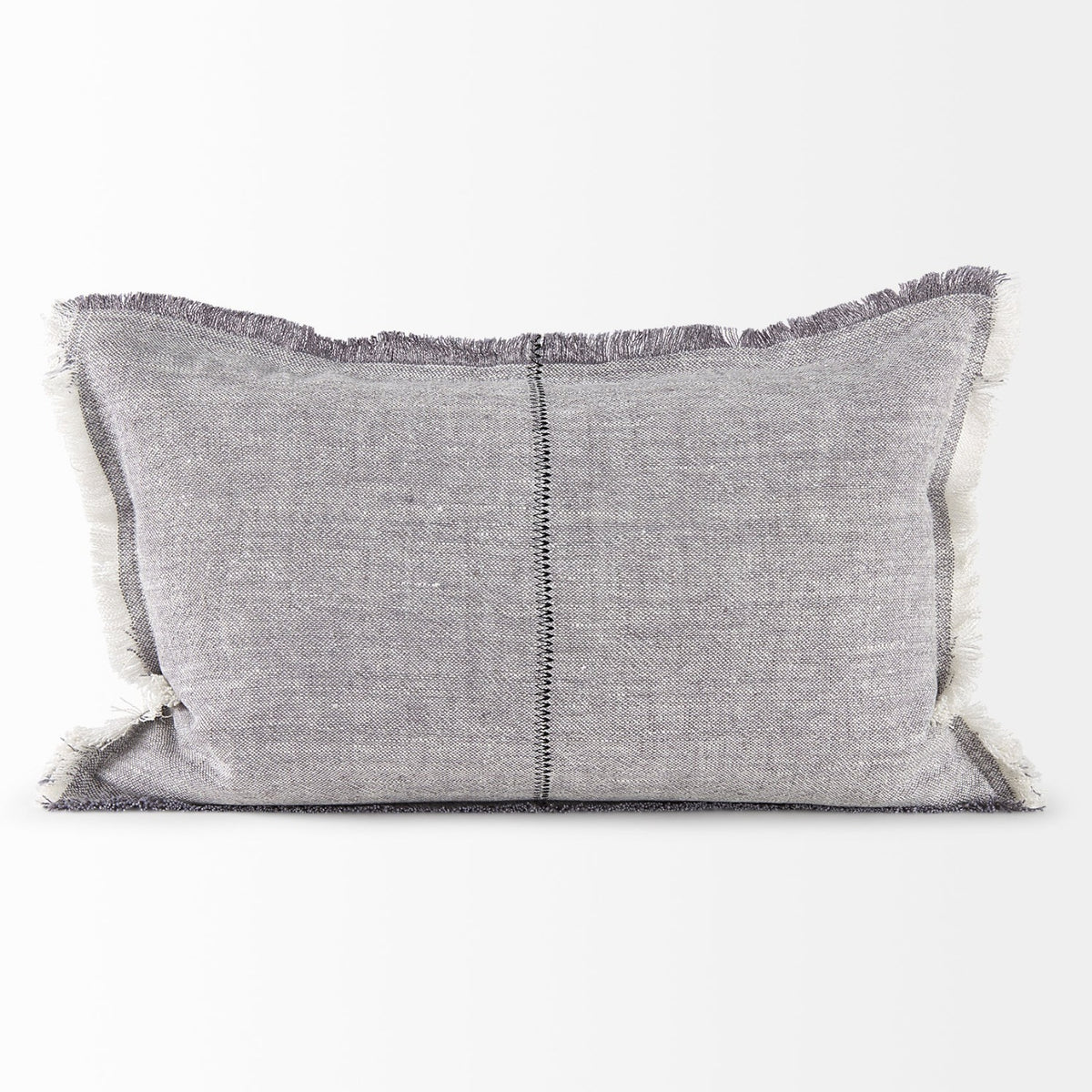 Mercana Thais Gray Fabric Fringed Pillow Cover w/Down Filler