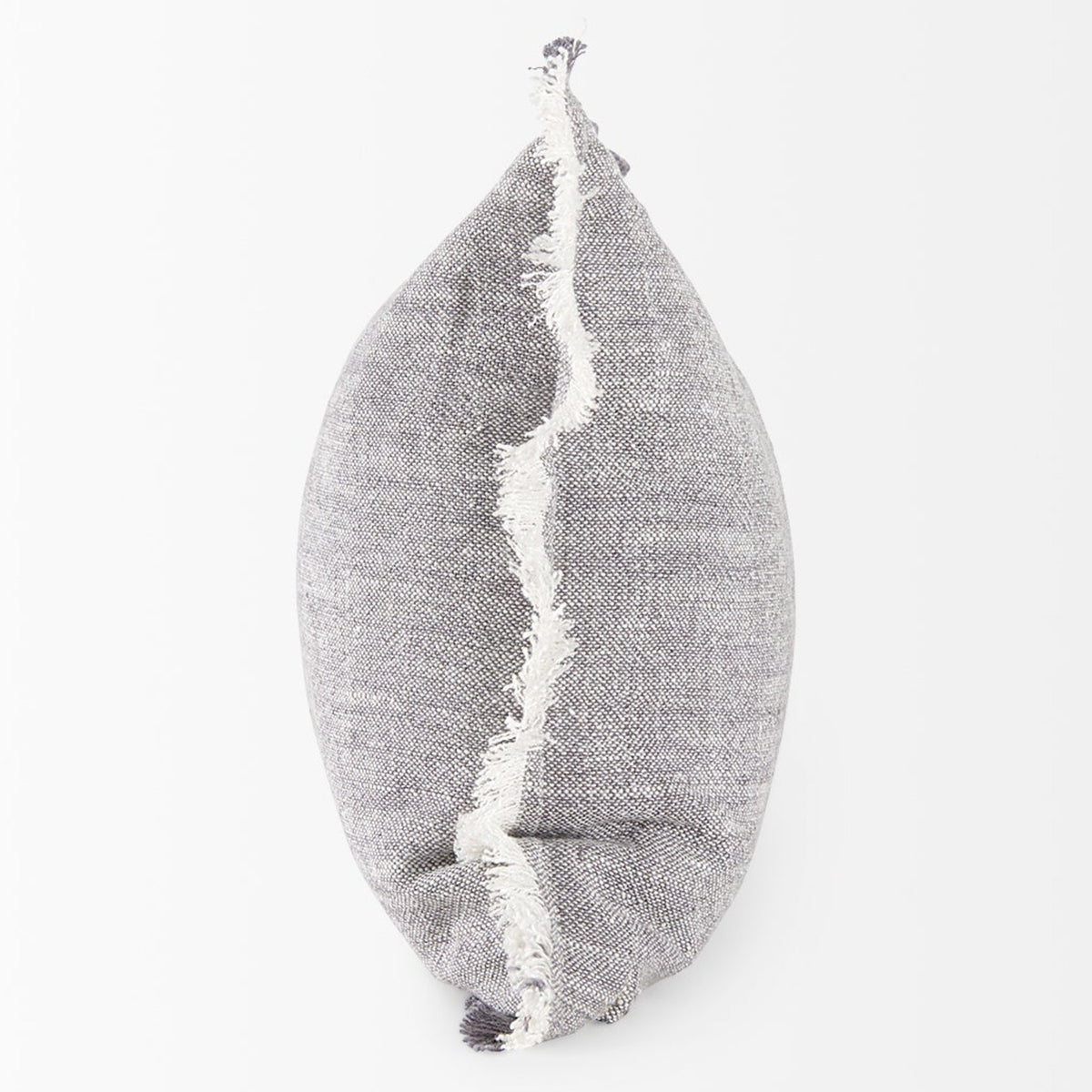 Mercana Thais Gray Fabric Fringed Pillow Cover w/Down Filler