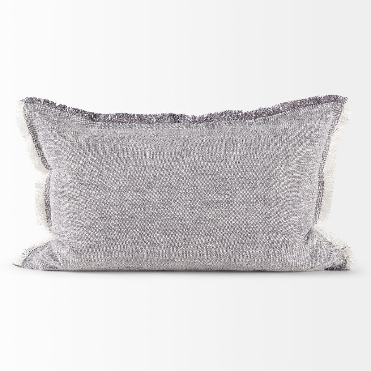Mercana Thais Gray Fabric Fringed Pillow Cover w/Down Filler