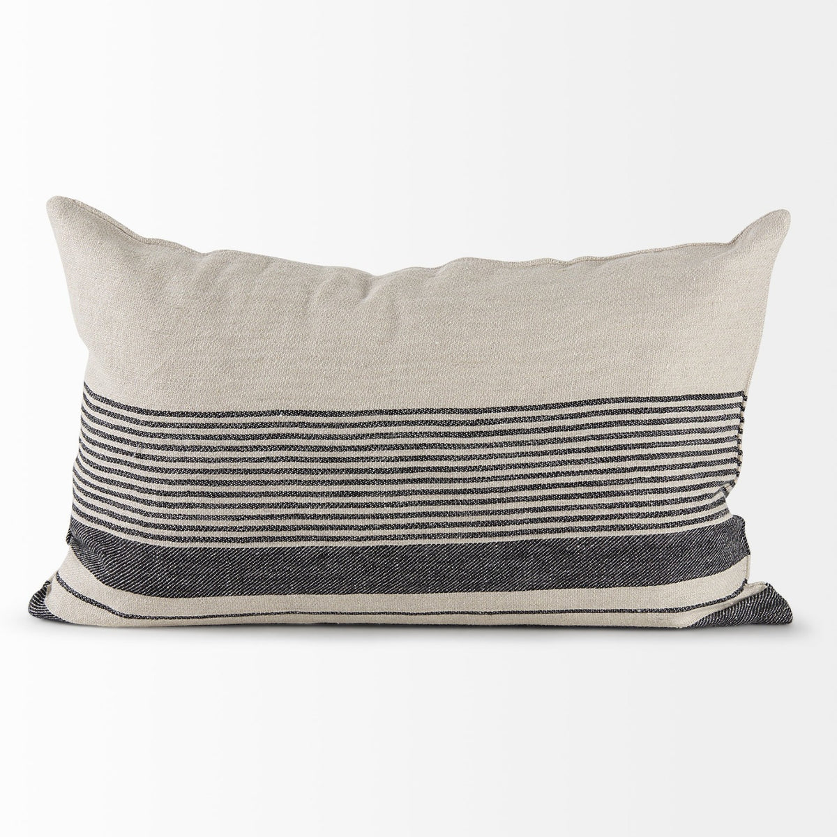 Mercana Thalia Black and Beige Fabric Striped w/Fringe Pillow Cover w/Down Filler