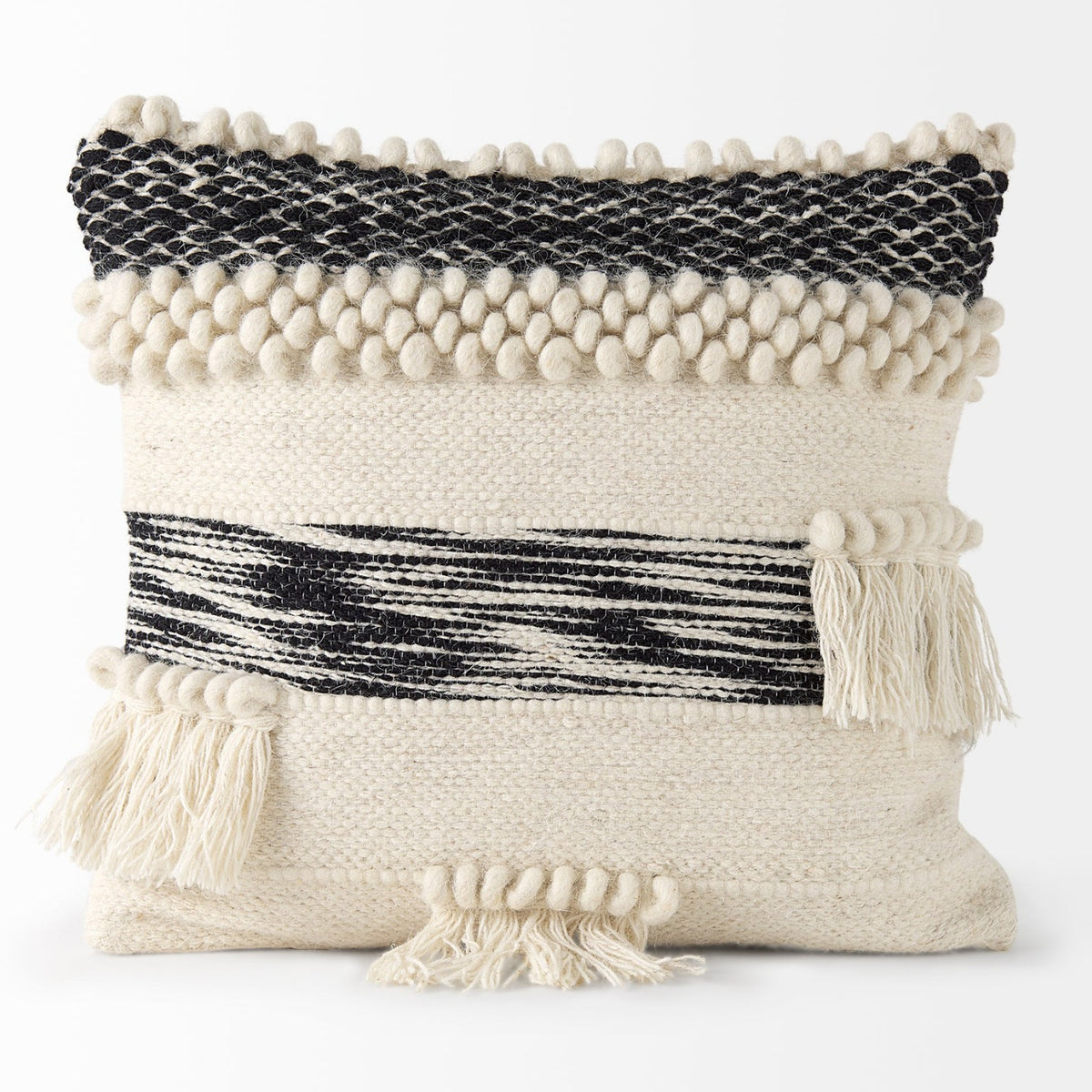 Mercana Beardell Cream And Black w/Tassels Pillow Cover w/Down Filler