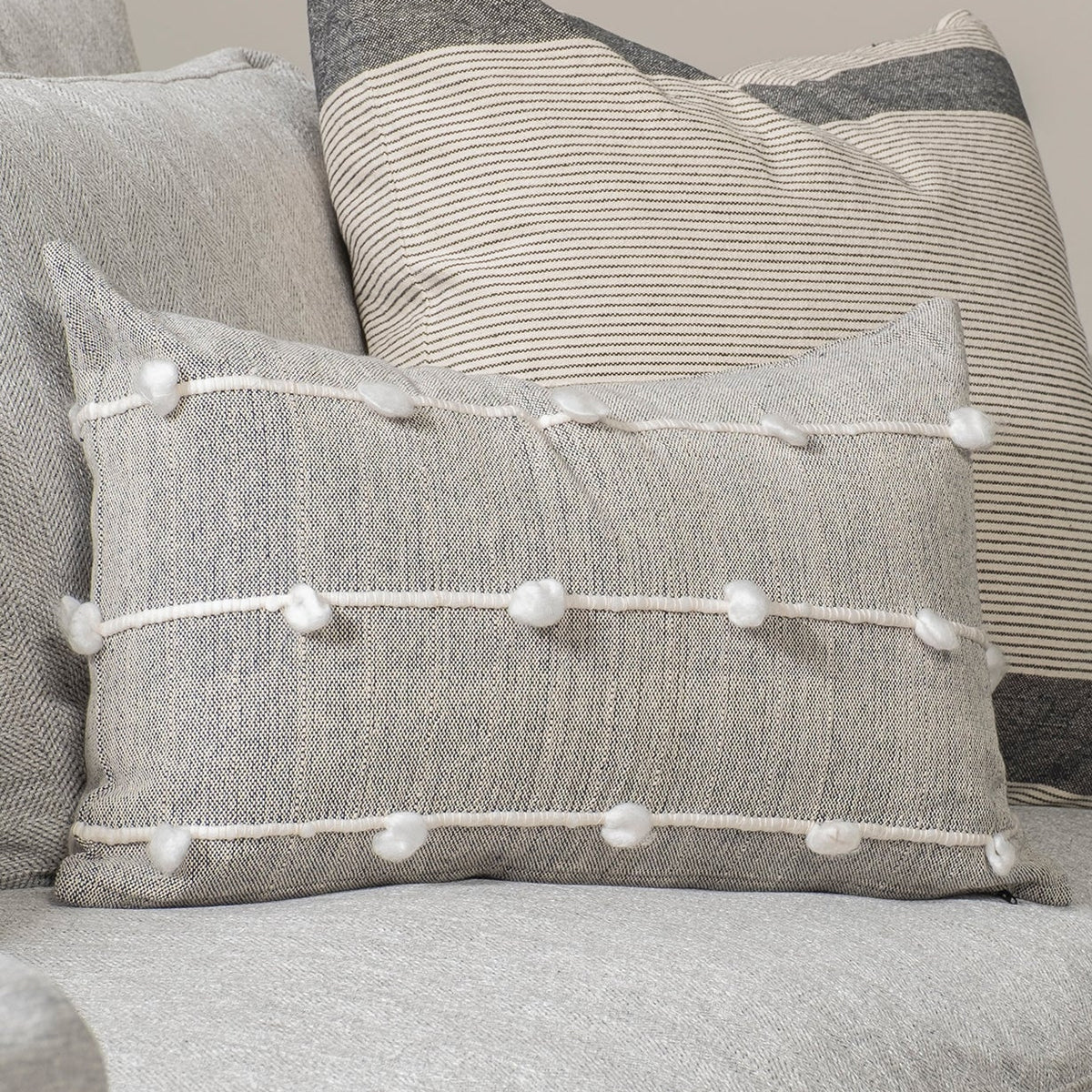 Mercana Linda Navy And Cream With White Detail Throw Pillow, primary product view