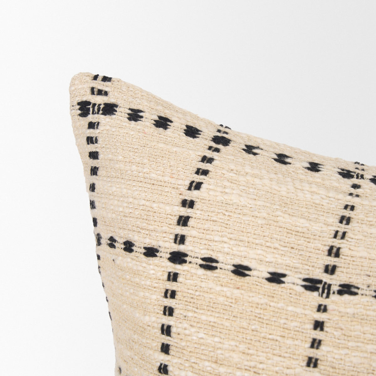 Mercana Jaela Beige/Black Striped Checkered Square Throw Pillow Cover w/Down Filler
