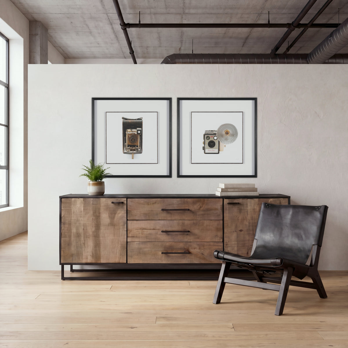 Mercana Alvin Brown Solid Wood With Black Metal Frame 3 Drawer 2 Cabinet Door Sideboard