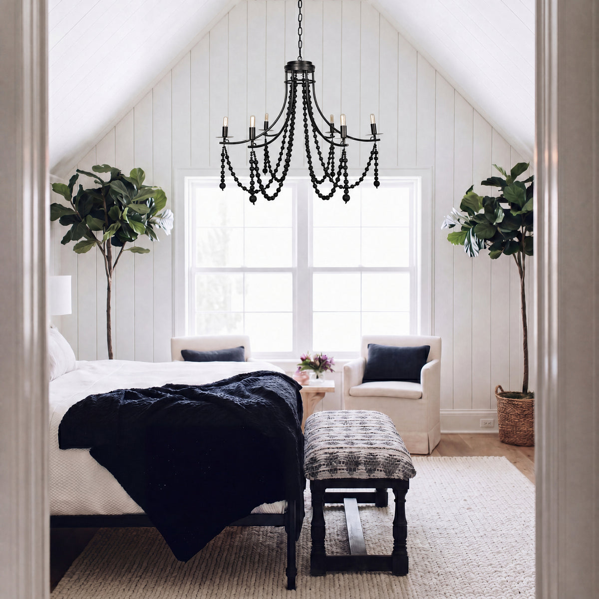 Mercana Selma Black Wood Bead and Metal Chandelier