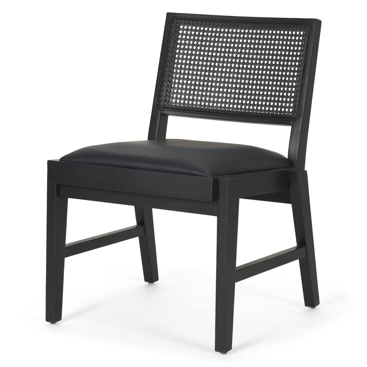 Mercana Reid Black Leather w/Tapered Wood Cane Back Dining Side Chair Set of 2, primary product view