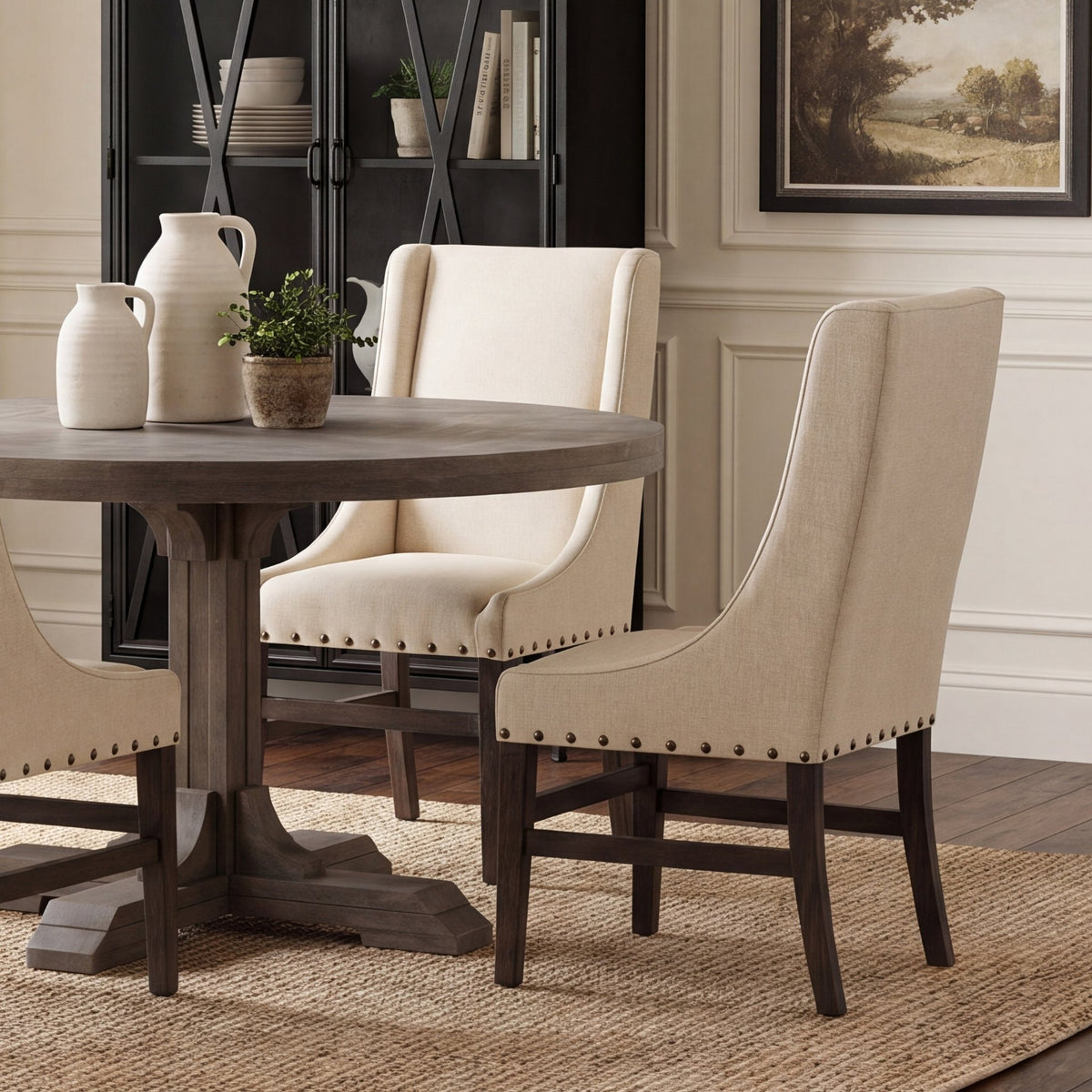 Mercana Kensington High-Back Dining Side Chair | Cream Fabric w/ Wood